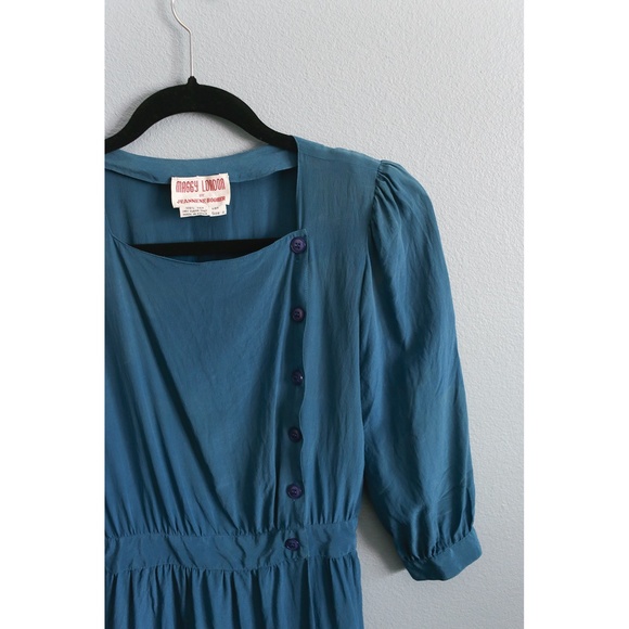 Vintage 80s Maggy London Blue Silk Summer Dress - Picture 2 of 6